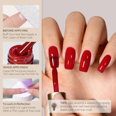 AILLSA Cherry Red gel polish brush stroke demonstrates smooth application and minimal brush marks