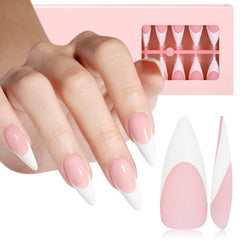 AILLSA French gel nail tips long almond pink with pre-applied primer for quick manicure.