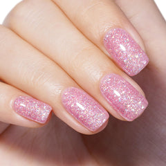 AILLSA Pink Glitter Gel Nail Polish swirl application highlights smooth, glassy finish and easy coverage.