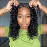 Ailwelia Curly Bob Wig HD lace close-up with natural hairline and bleached knots.