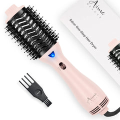 Aima Beauty One Step Volumizer pink hero image showing quick styling with frizz control.