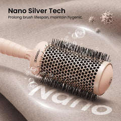AIMIKE round brush highlights nano silver ion tech for hygienic styling and reduced frizz