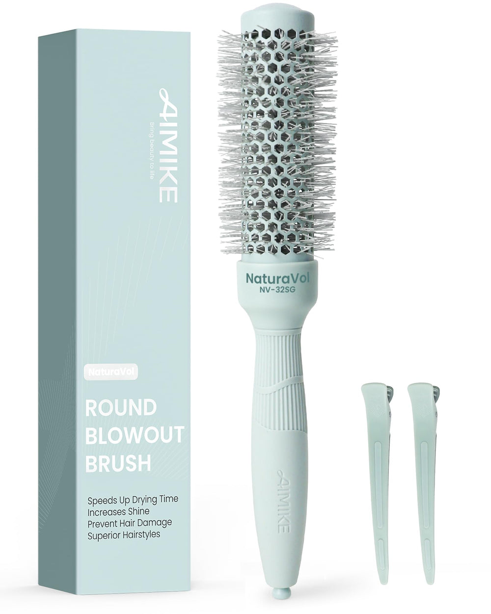 AIMIKE NaturaVol round brush close-up of the 1.3-inch barrel for smooth blowouts.