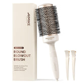 AIMIKE NaturaVol round brush barrel closeup showing ceramic coating for even heat and smooth styling.