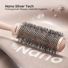 AIMIKE round brush anti-static bristles help reduce static and smooth strands.