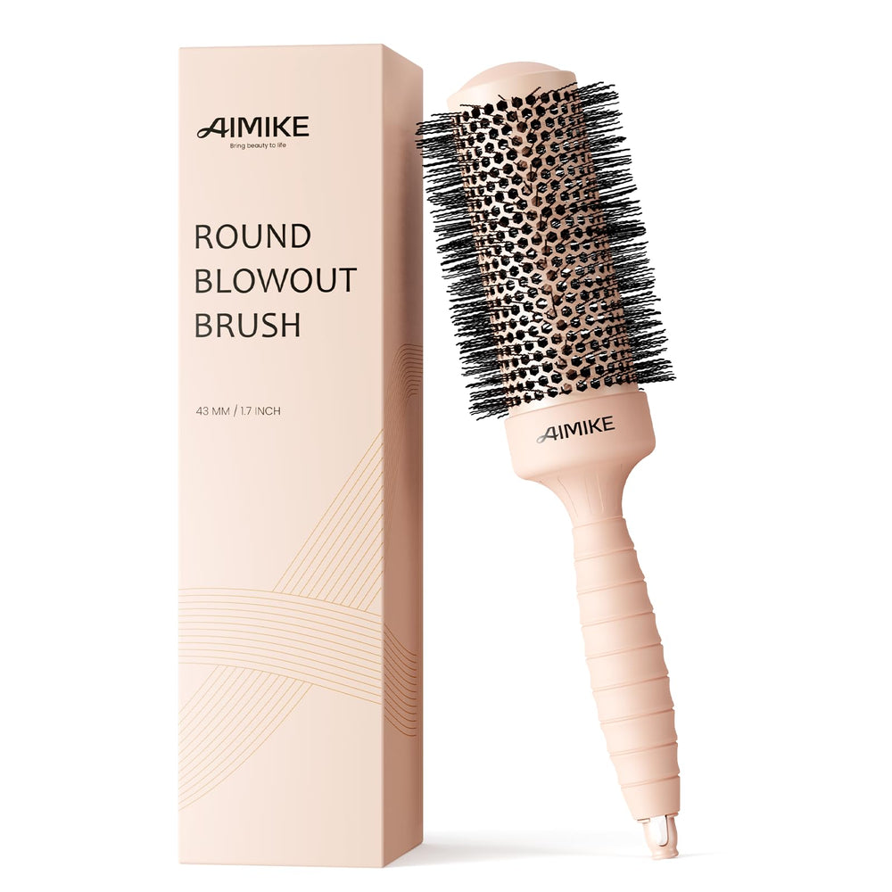 AIMIKE nano ion round brush close-up for smoother, frizz-free blowouts.