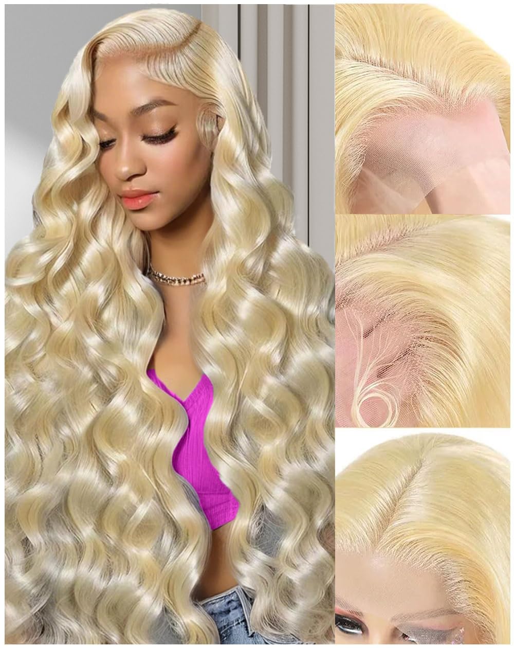 AIMPO 613 lace-front wig front view blonde for natural parting and daily wear.