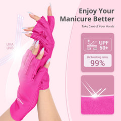 AIRSEE UV Gloves Rose Red color shields skin during nail sessions.