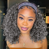 Aisaide kinky curly headband wig on model showing natural-looking hairline and easy styling
