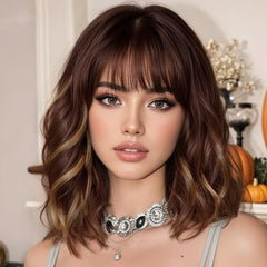 AISI HAIR curly bob wig with bangs angle view for natural texture and everyday wear