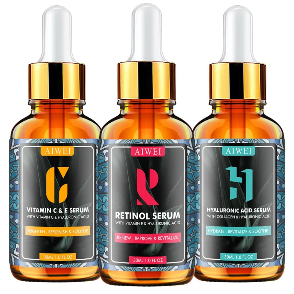 Aiwei facial serum set vitamin-c bottle highlights daytime brightening potential for radiant skin