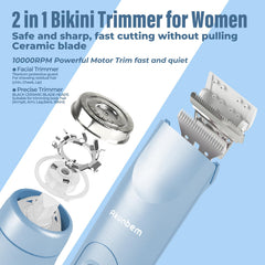 Akunbem bikini trimmer dual head side view supports versatile grooming