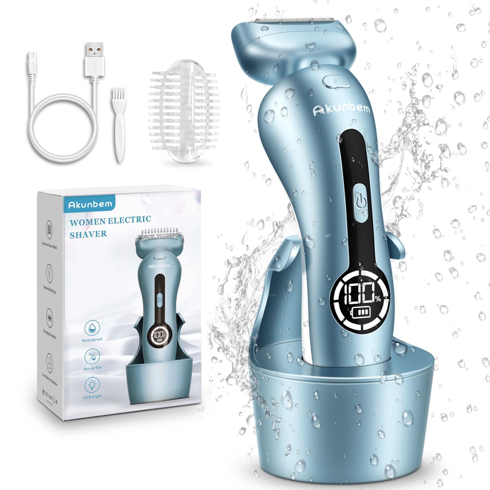 Akunbem electric razor for women blue front view for smooth leg shaving