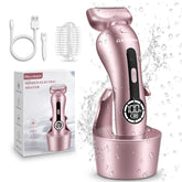 Akunbem electric shaver women's pink-handle closeup for comfortable daily grooming.