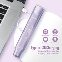 Akunbem women's electric shaver close-up shows hypoallergenic ceramic blades for gentle grooming.
