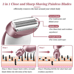 Akunbem women's shaver detachable-head demonstrates easy cleaning.