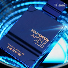 Al Haramain Amber Oud Dubai Night cap close-up shows premium packaging and smooth spray.
