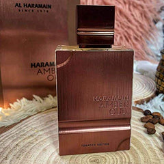 Al Haramain Amber Oud Tobacco Edition cap closeup highlights premium packaging