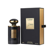 Al Haramain Junoon Noir bottle closeup shows a luxe glass finish for everyday elegance.