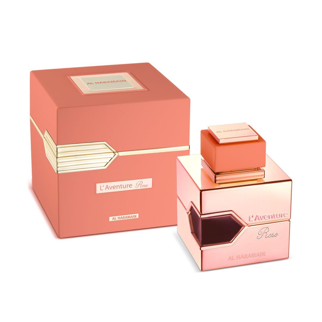 Al Haramain L'aventure Rose bottle 3.4oz on display, ideal for everyday scent.