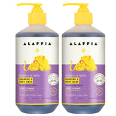 Alaffia lemon lavender kids shampoo bottle shows gentle cleansing for delicate hair.