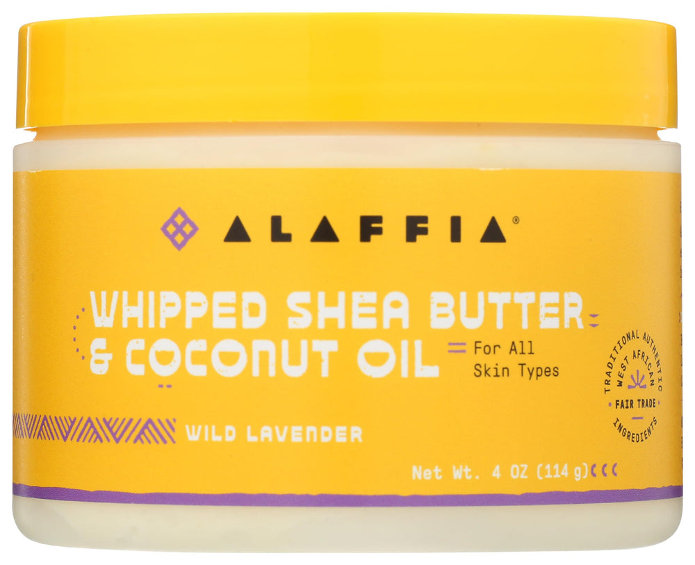 Alaffia Coconut Oil Whipped Shea Butter Wild Lavender jar provides rich skin hydration.