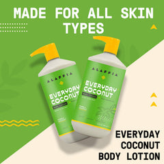 Alaffia Everyday Coconut Body Lotion applied to nourish skin after shower.