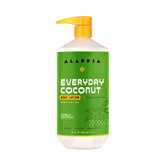 Alaffia Everyday Coconut Body Lotion bottle provides hydrating moisture for dry skin.