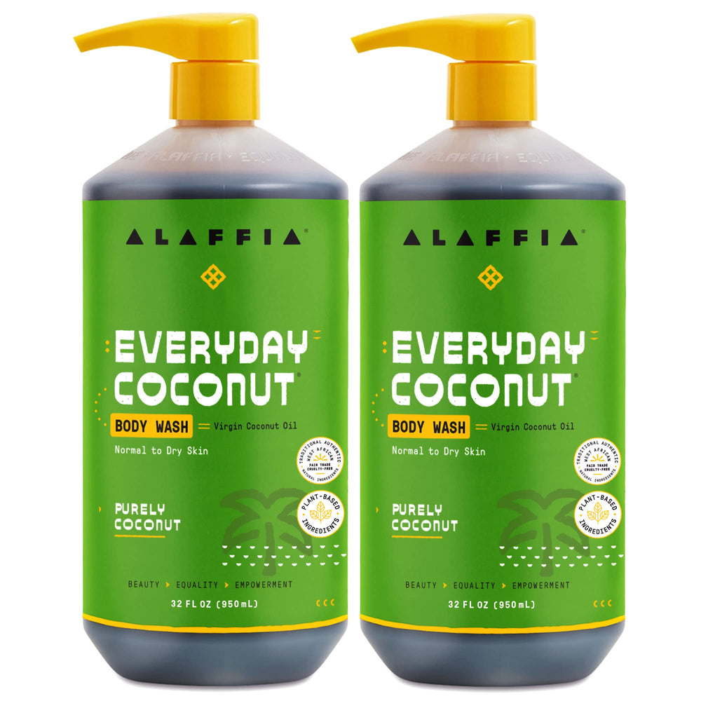 Alaffia Everyday Coconut Body Wash 2-pack bottles for daily cleansing.