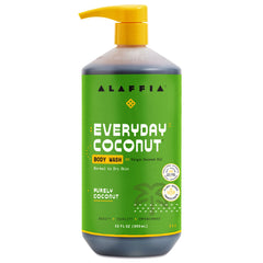 Alaffia Everyday Coconut body wash bottle shows daily cleansing and moisturization.
