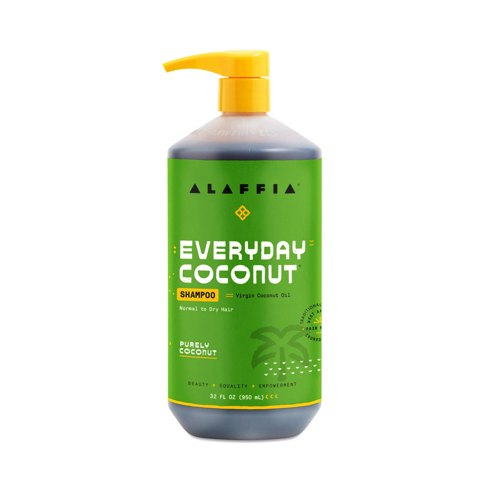 Alaffia EveryDay Coconut Shampoo bottle front label shows gentle cleansing with coconut oil.