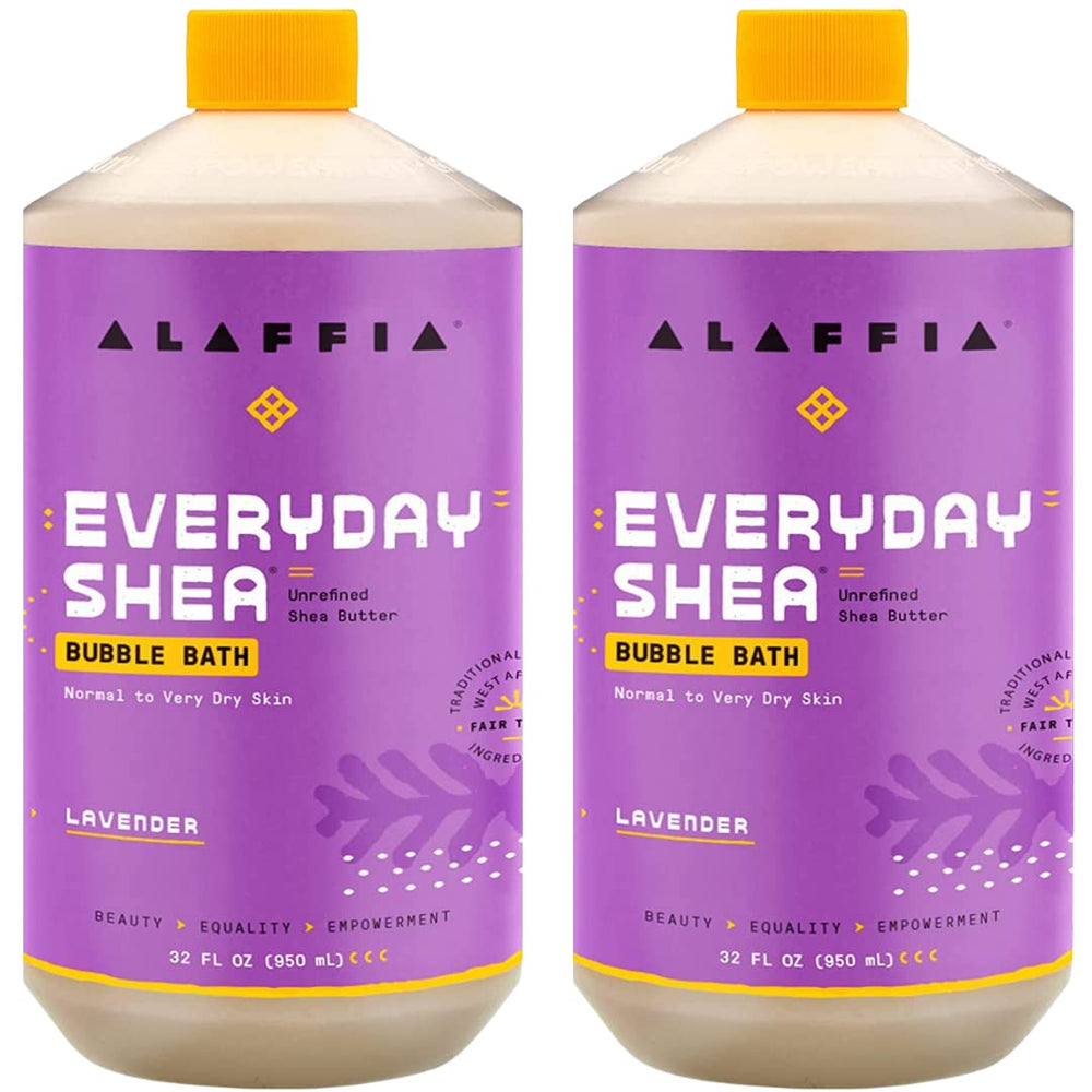 Alaffia Everyday Shea Bubble Bath pour creates a soothing spa-like soak with lavender aroma