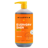 Alaffia EveryDay Shea Shampoo unscented bottle highlights gentle cleansing for sensitive scalps.