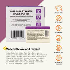Alaffia Good Soap Lavender bars closeup triple-milled texture for a richer lather.