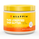 Alaffia pure unrefined shea butter jar showing rich texture for dry skin hydration