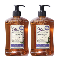 A La Maison Provence lavender aloe liquid soap bottle 2-pack for gentle cleansing at home.