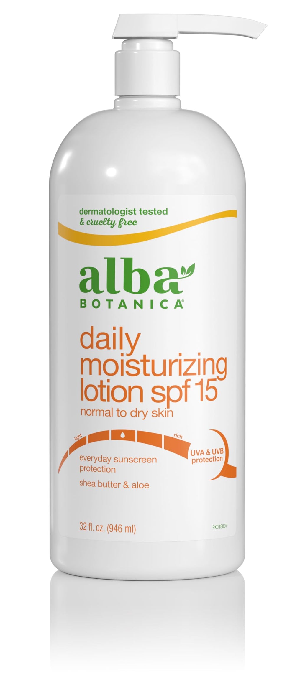 Alba Botanica Daily Moisturizing Lotion SPF 15 bottle highlighting hydration with shea butter