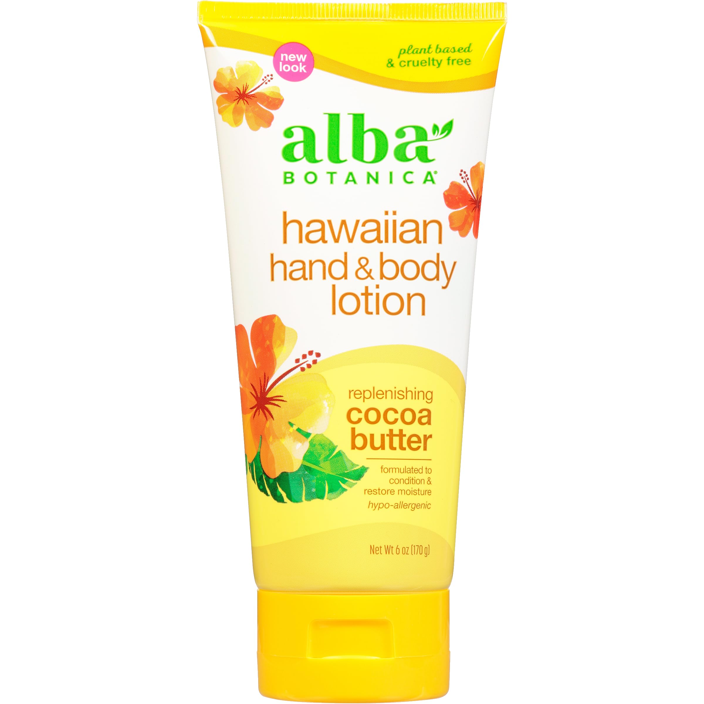 Alba Botanica Hawaiian Hand & Body Lotion 6oz tube, creamy cocoa butter for nourished skin.