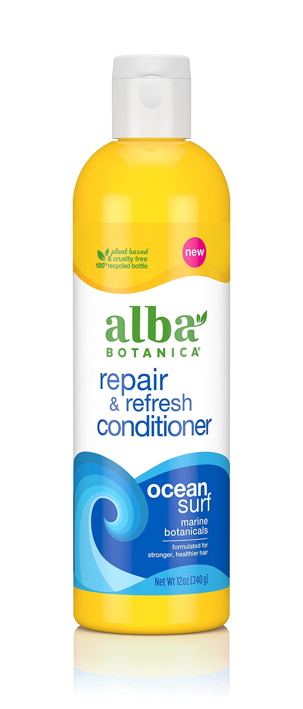 Alba Botanica Ocean Surf conditioner bottle close-up showing hydrating care