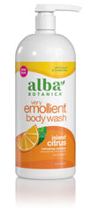 Alba Botanica Very Emollient Island Citrus bottle front for gentle cleansing and hydration.