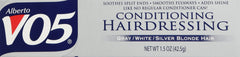 Alberto VO5 Conditioning Hairdressing shine boost image emphasizes natural-looking gloss.