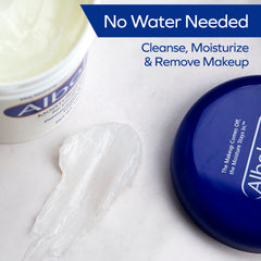 Albolene makeup removal application demonstrates easy removal of mascara and lipstick