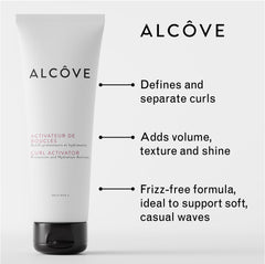 Alcôve Curl Activator jar closeup highlights mango and oil hydration.