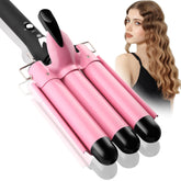 Aleath 3-barrel curling iron with ceramic coating for smooth, lasting waves.