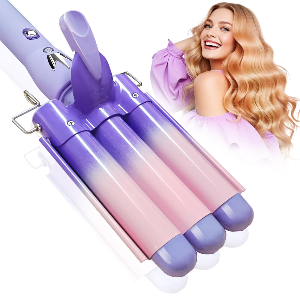 Aleath 3-barrel curling iron purple front view for natural-looking curls