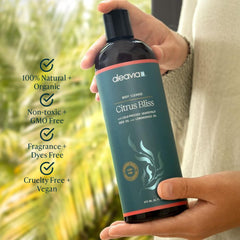 Aleavia Citrus Bliss bottle closeup highlighting citrus scent and gentle cleansing for sensitive skin