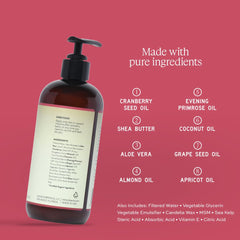 Aleavia Cranberry Prebiotic Lotion label highlights organic, paraben-free formula.
