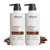 ALFHEIM Coffee+ Shampoo bottle with rich lather promotes fuller-looking hair