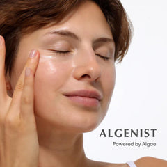 Algenist Eye Renewal Balm closeup texture emphasizes rich, hydrating cream for under-eye care.