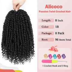 Alicoco Passion Twist crochet hair with curly ends for natural movement.